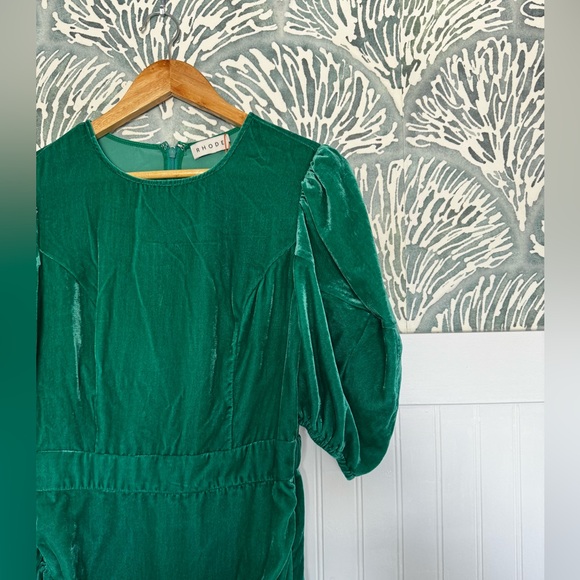 Rhode Pia Velvet Green Minidress with Puff Sleeves in Women's 6 - Picture 4 of 7